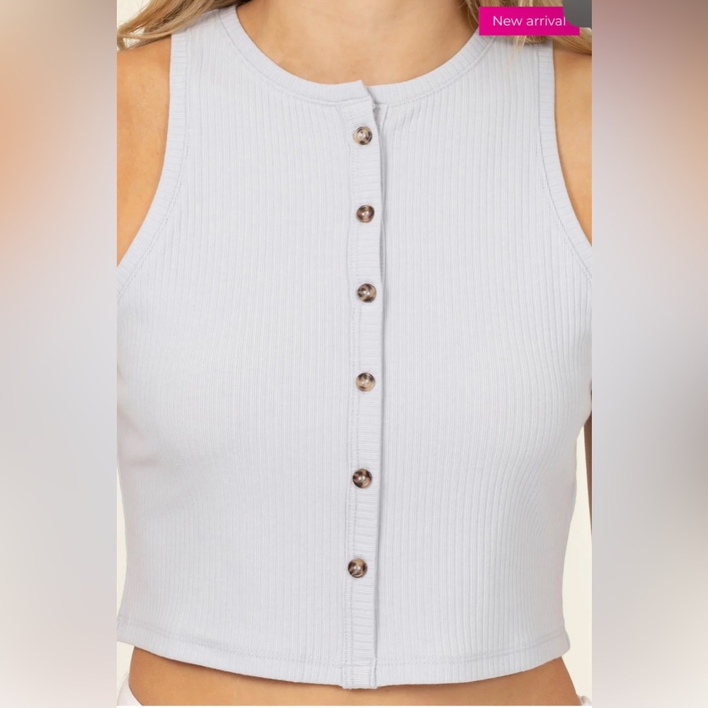 Sleeveless Button-Up Ribbed Top - Light blue - Picture 2 of 6